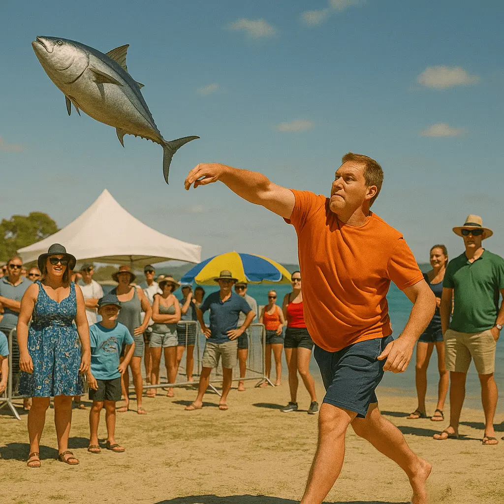strange cultural festivals

unusual festivals globally 

bizarre celebrations worldwide A spirited participant hurls a large tuna fish through the air during the famous Tuna Toss competition at the Tunarama Festival in Port Lincoln, South Australia. Spectators cheer from the sidelines as men and women compete to throw a heavy, rubber replica of a tuna as far as possible. The coastal backdrop, lively crowds, seafood stalls, and colorful banners highlight the community spirit of this quirky summer festival, which celebrates the region’s rich fishing industry with fun contests, parades, local cuisine, and maritime-themed events.