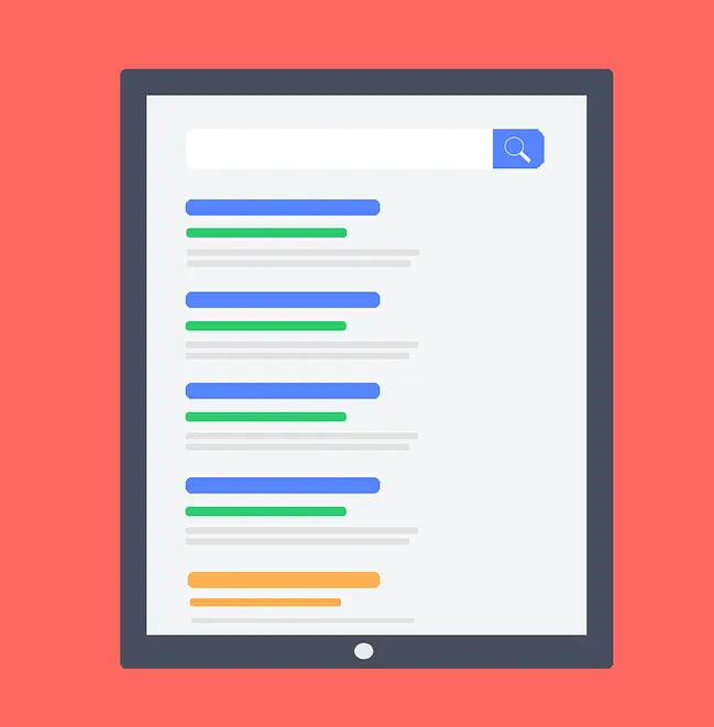 Illustration of search engine results page (SERP) showing organic and paid listings, representing SEO ranking and website optimization